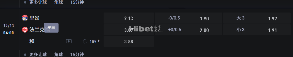 欧足联欧洲联赛12/13 04:00 里昂 VS法兰克福