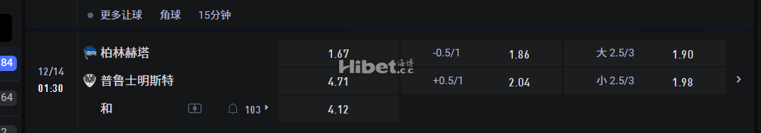 德国乙级联赛12/14 01:30 柏林赫塔VS 普鲁士明斯特