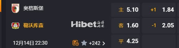 德甲：奥格斯堡 VS 勒沃库森