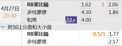 德甲 21:30 莱比锡红牛vs多特蒙德