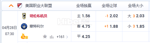 4月28日 7:30 美职业 哥伦布机员VS蒙特利尔